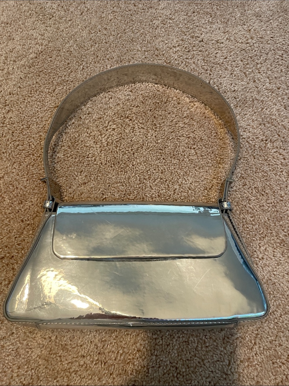 Zara Metallic Silver Shoulder Bag